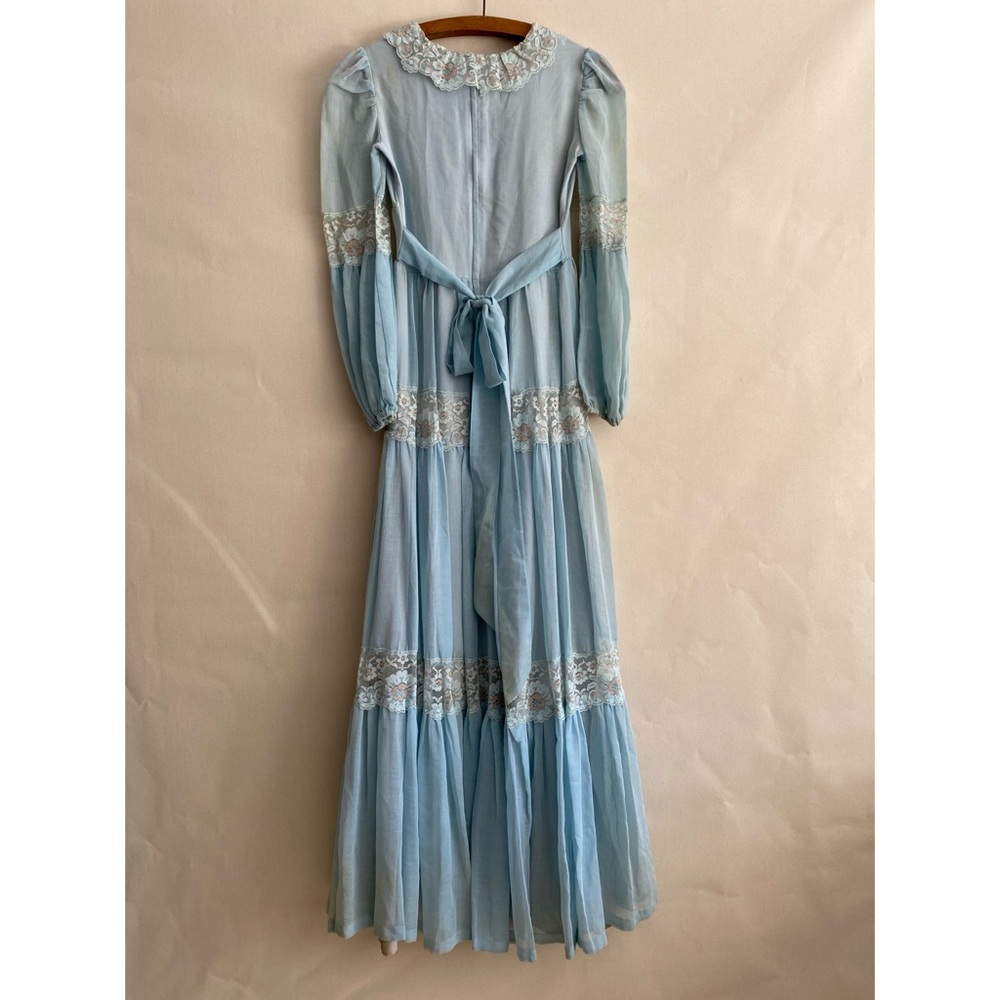 Vintage 70s Blue Long Poet Sleeve Prairie Maxi Dress Gunne Sax Like Thrashed XS - Picture 2 of 10